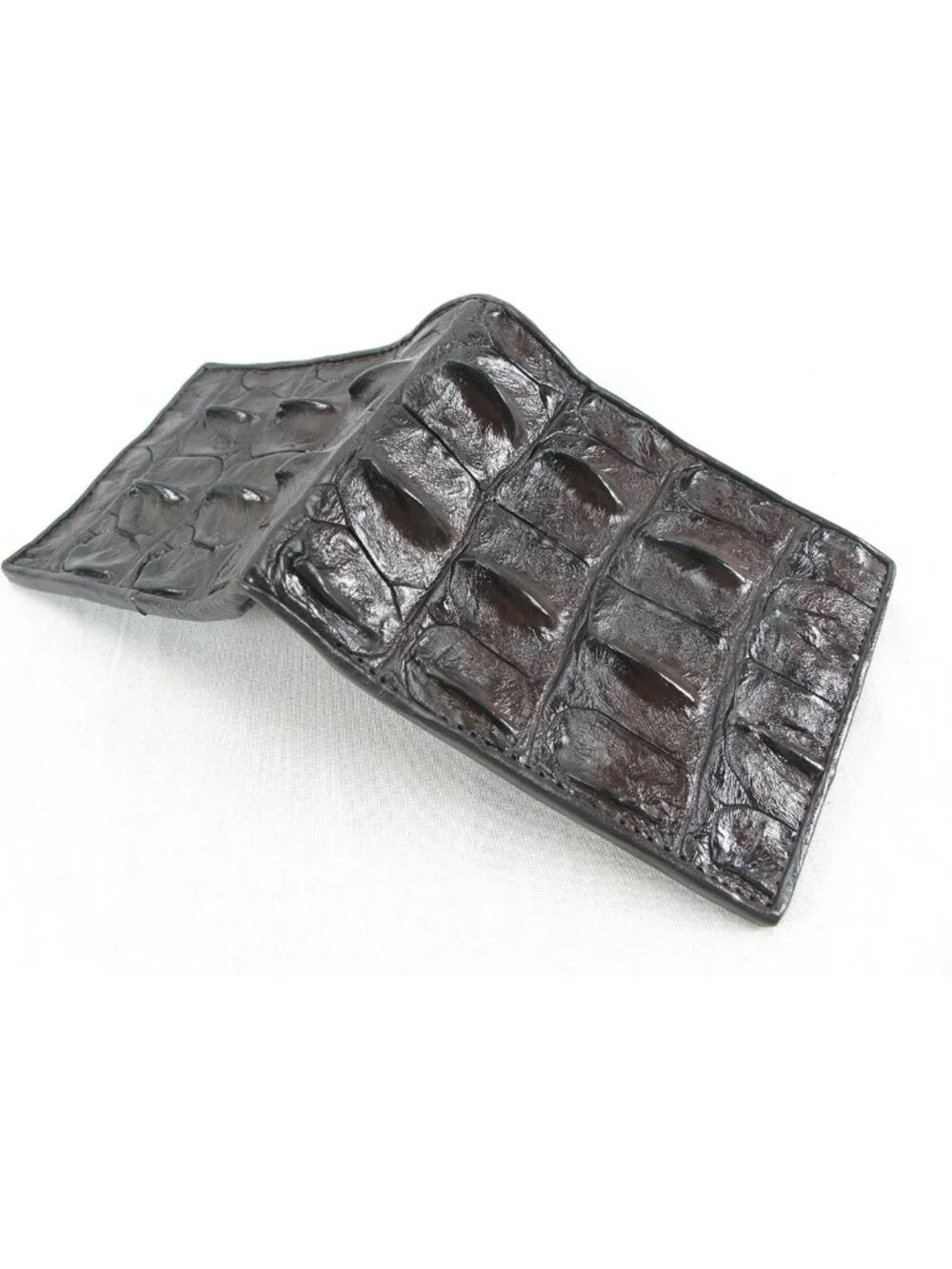 Genuine Crocodile Leather Bifold Wallet - 6 Card Slots, 2 ID Windows, Brown